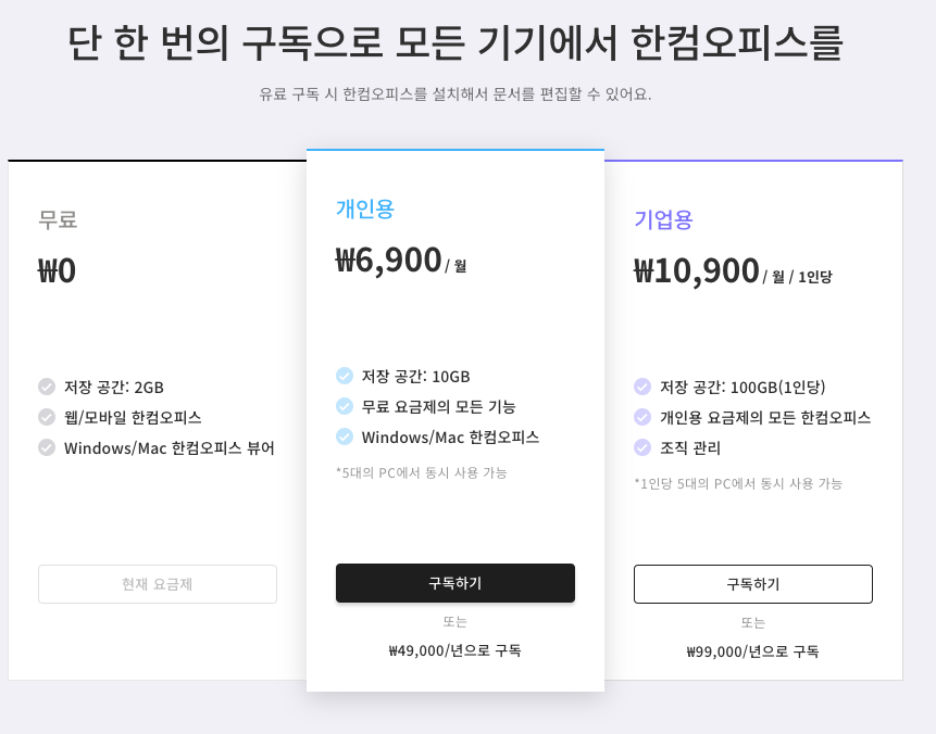 한컴독스 구독제 가격